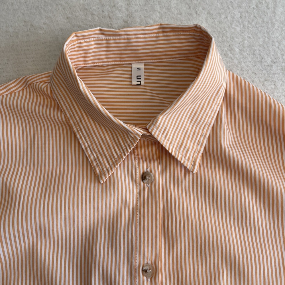 Diosun Women's Long Sleeve Blouse Medium, Button-Up Orange Cotton Blend
